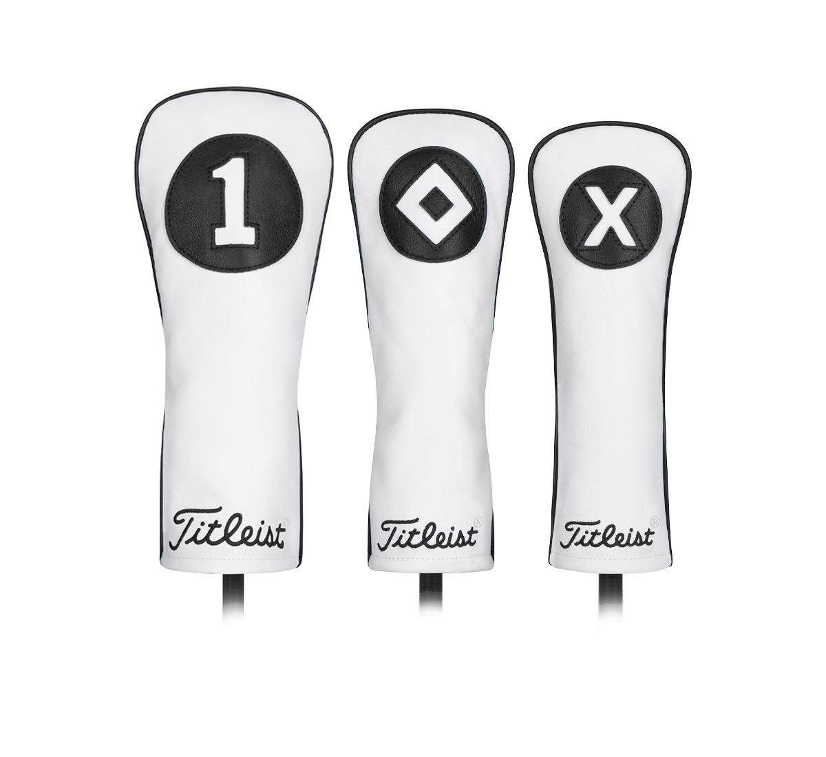 Titleist White and Black Leather Headcovers