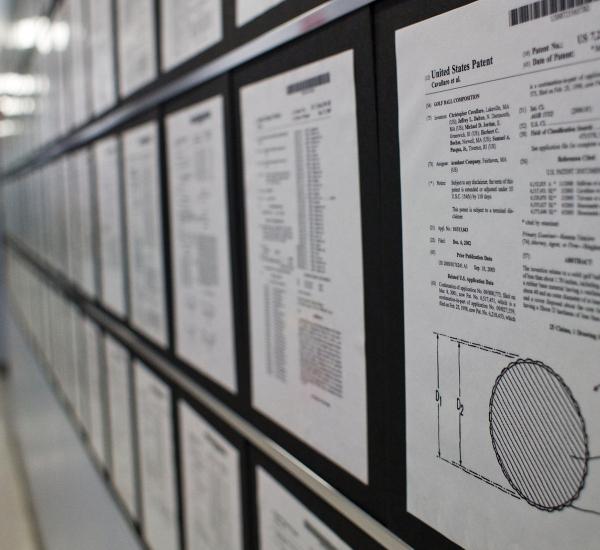 The Patent Wall in Titleist Golf Ball R&D, which show the more than 1,600 patents awarded to Titleist for golf ball innovations