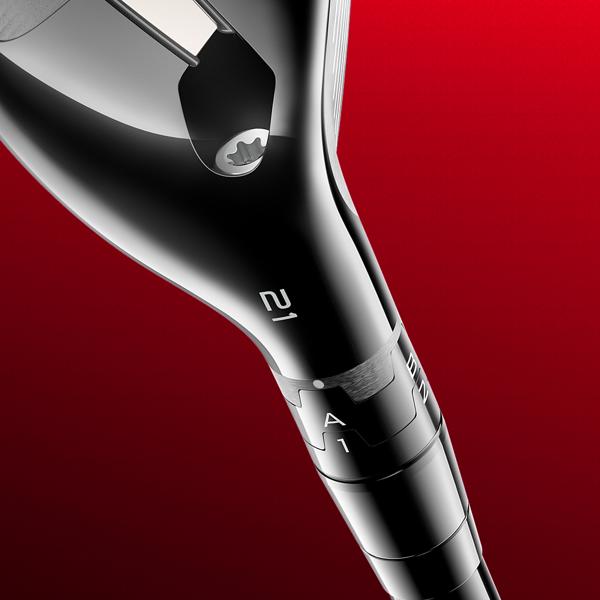 TS Hybrid golf club close up emphasizing the Titleist SureFit Hosel which enables precise club fitting